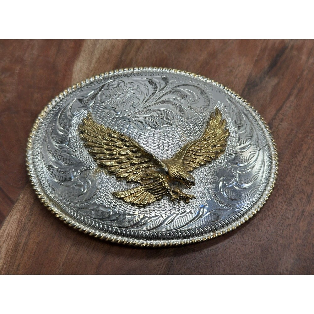 Western Engraved Belt Buckle Gold Eagle Made USA